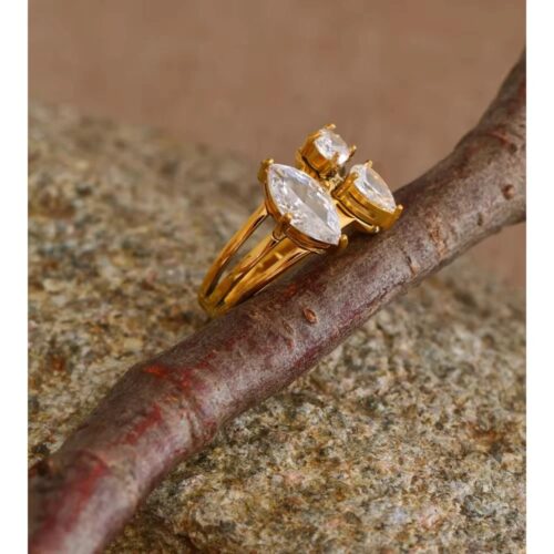 Zella gold triple band ring with multi-shape CZ stones