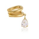 Gold double band ear cuff with teardrop cubic zirconia charm