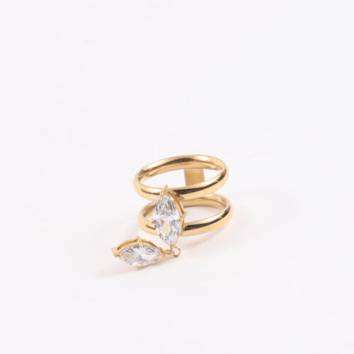 Lola Ring in 18K gold-plated stainless steel with marquise-cut cubic zirconia stones and a dangling CZ accent