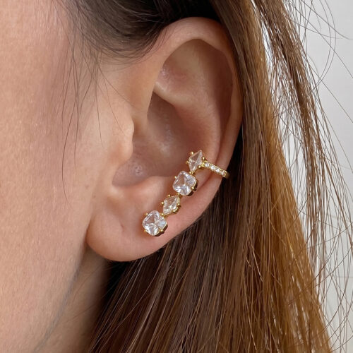 Nori gold CZ stud cuff earrings with geometric stones