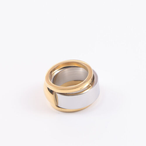 2-in-1 nested ring set in 18K gold PVD stainless steel with cubic zirconia