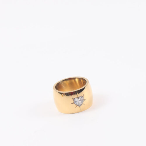 Chunky gold heart ring with sparkling cubic zirconia and starburst accents