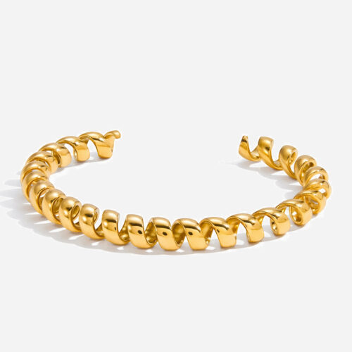 Swirl Cuff Bracelet in gold, silver, and two-tone stainless steel with sculptural curled metal links