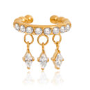 Gold dangle ear cuff with three marquise cubic zirconia drops
