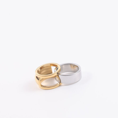 2-in-1 nested ring set in 18K gold PVD stainless steel with cubic zirconia