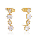 Nori gold stud cuff earrings with square and diamond CZ stones
