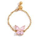 Rosie pink butterfly chain ring in gold-tone stainless steel with sparkling pink cubic zirconia