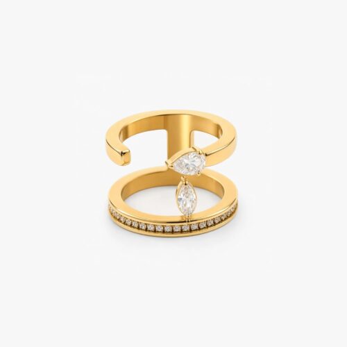 Vex Ring gold teardrop cubic zirconia ring with sparkling pavé band