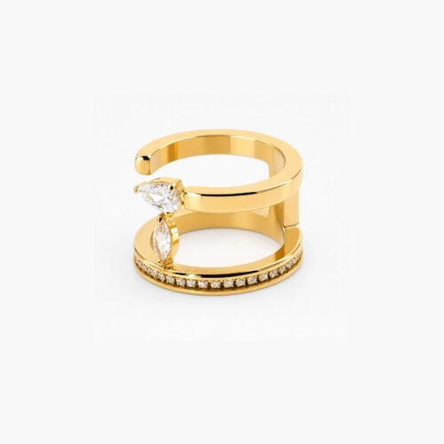 Vex Ring gold teardrop cubic zirconia ring with sparkling pavé band